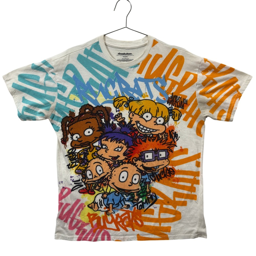 Nickelodeon Rugrats Graffiti T-Shirt Men/Unisex L Cream 90s Nostalgia Streetwear